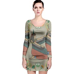 Egyptian Woman Wings Design Long Sleeve Bodycon Dress