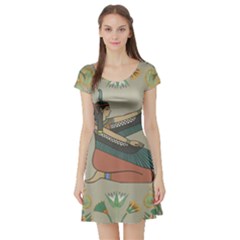 Egyptian Woman Wings Design Short Sleeve Skater Dress by Sapixe