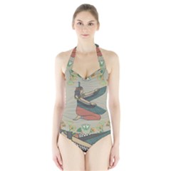 Egyptian Woman Wings Design Halter Swimsuit