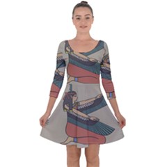 Egyptian Woman Wings Design Quarter Sleeve Skater Dress by Sapixe