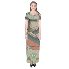 Egyptian Woman Wings Design Short Sleeve Maxi Dress by Sapixe