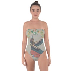 Egyptian Woman Wings Design Tie Back One Piece Swimsuit