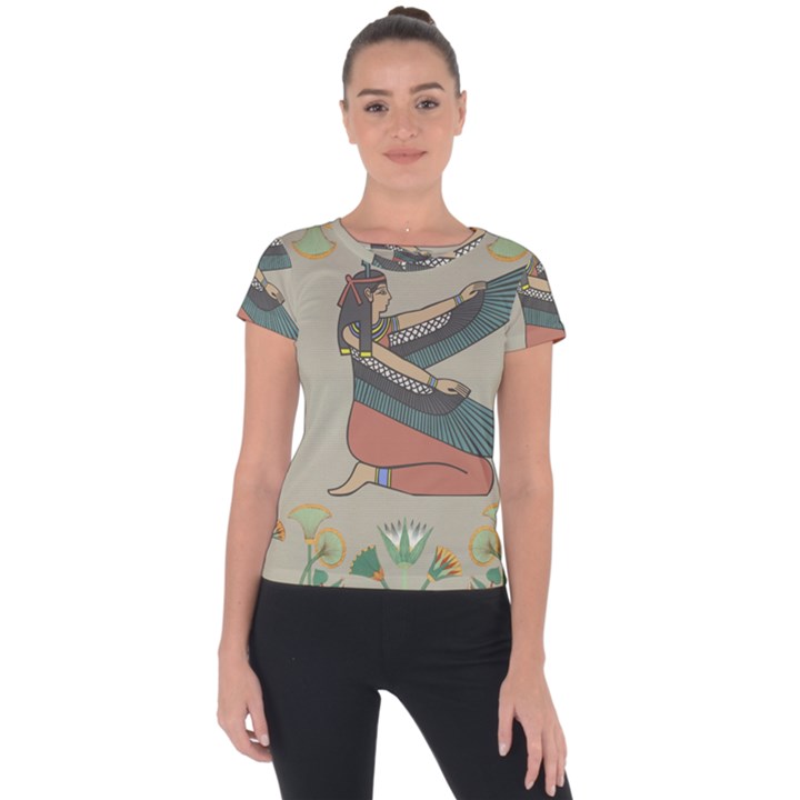 Egyptian Woman Wings Design Short Sleeve Sports Top 