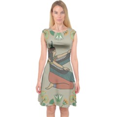 Egyptian Woman Wings Design Capsleeve Midi Dress