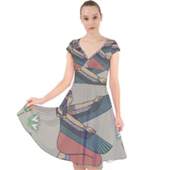 Egyptian Woman Wings Design Cap Sleeve Front Wrap Midi Dress by Sapixe