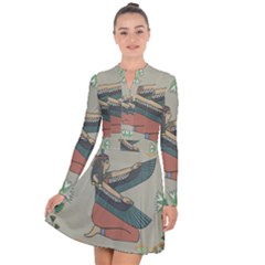 Egyptian Woman Wings Design Long Sleeve Panel Dress