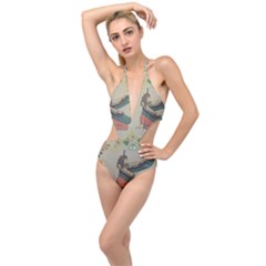 Egyptian Woman Wings Design Plunging Cut Out Swimsuit