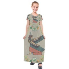 Egyptian Woman Wings Design Kids  Short Sleeve Maxi Dress