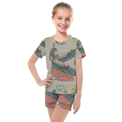 Egyptian Woman Wings Design Kids  Mesh Tee And Shorts Set by Sapixe