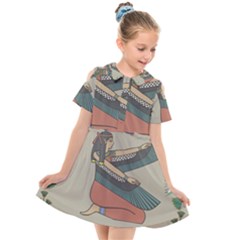 Egyptian Woman Wings Design Kids  Short Sleeve Shirt Dress by Sapixe