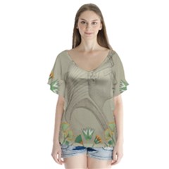 Pharaoh Egyptian Design Man King V-neck Flutter Sleeve Top by Sapixe