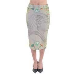 Pharaoh Egyptian Design Man King Velvet Midi Pencil Skirt by Sapixe