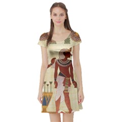 Egyptian Design Man Woman Priest Short Sleeve Skater Dress by Sapixe