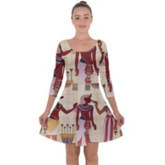 Egyptian Design Man Woman Priest Quarter Sleeve Skater Dress by Sapixe