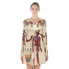 Egyptian Design Man Woman Priest Long Sleeve Velvet V-neck Dress by Sapixe