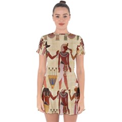 Egyptian Design Man Woman Priest Drop Hem Mini Chiffon Dress by Sapixe