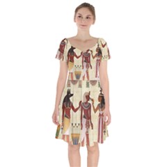 Egyptian Design Man Woman Priest Short Sleeve Bardot Dress by Sapixe