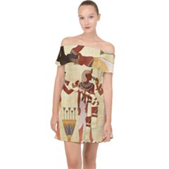 Egyptian Design Man Woman Priest Off Shoulder Chiffon Dress by Sapixe