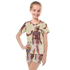 Egyptian Design Man Woman Priest Kids  Mesh Tee And Shorts Set