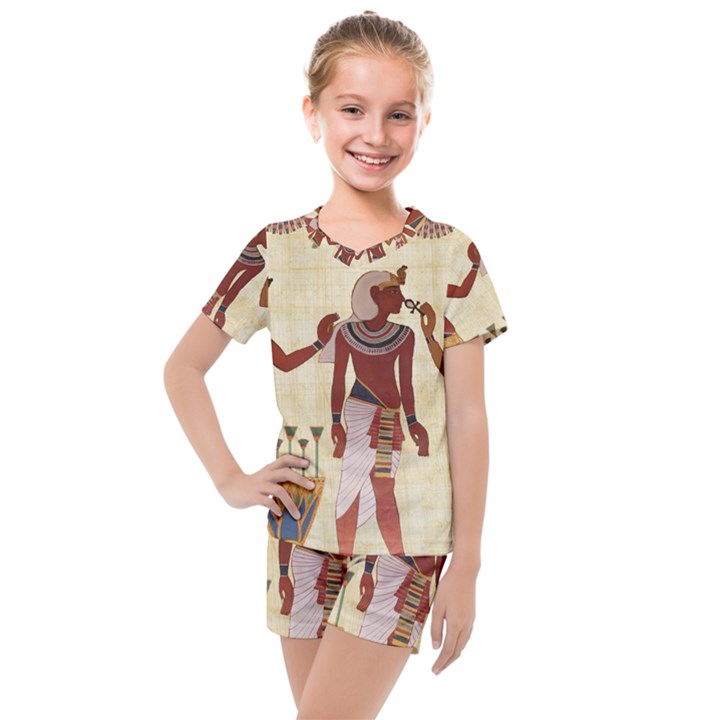 Egyptian Design Man Woman Priest Kids  Mesh Tee and Shorts Set