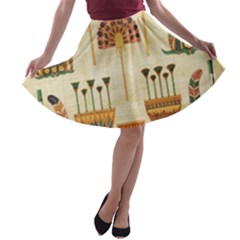 Egyptian Paper Papyrus Hieroglyphs A-line Skater Skirt by Sapixe