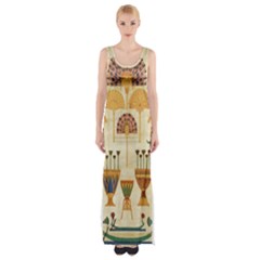 Egyptian Paper Papyrus Hieroglyphs Maxi Thigh Split Dress by Sapixe