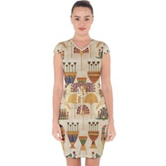 Egyptian Paper Papyrus Hieroglyphs Capsleeve Drawstring Dress  by Sapixe