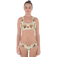 Egyptian Paper Papyrus Hieroglyphs Cross Back Hipster Bikini Set by Sapixe