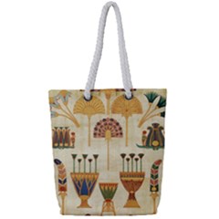 Egyptian Paper Papyrus Hieroglyphs Full Print Rope Handle Tote (small) by Sapixe