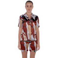 Egypt Fresco Mural Decoration Satin Short Sleeve Pyjamas Set by Sapixe