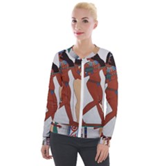 Egypt Fresco Mural Decoration Velour Zip Up Jacket