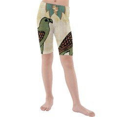 Egyptian Paper Papyrus Bird Kids  Mid Length Swim Shorts by Sapixe