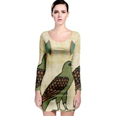 Egyptian Paper Papyrus Bird Long Sleeve Bodycon Dress by Sapixe