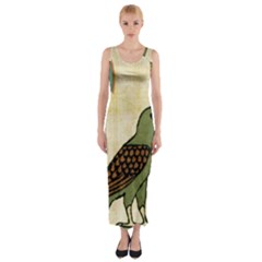 Egyptian Paper Papyrus Bird Fitted Maxi Dress by Sapixe