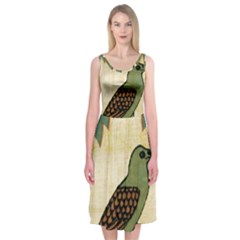 Egyptian Paper Papyrus Bird Midi Sleeveless Dress by Sapixe