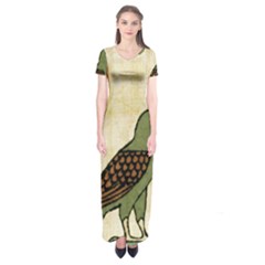 Egyptian Paper Papyrus Bird Short Sleeve Maxi Dress by Sapixe