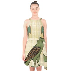 Egyptian Paper Papyrus Bird Halter Collar Waist Tie Chiffon Dress by Sapixe