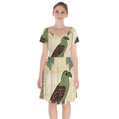 Egyptian Paper Papyrus Bird Short Sleeve Bardot Dress by Sapixe