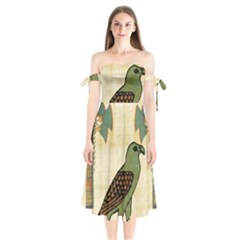 Egyptian Paper Papyrus Bird Shoulder Tie Bardot Midi Dress by Sapixe