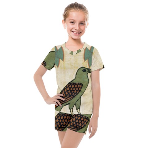 Egyptian Paper Papyrus Bird Kids  Mesh Tee And Shorts Set by Sapixe