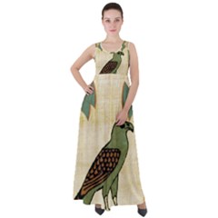 Egyptian Paper Papyrus Bird Empire Waist Velour Maxi Dress by Sapixe