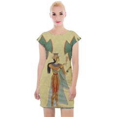 Egyptian Design Man Artifact Royal Cap Sleeve Bodycon Dress by Sapixe