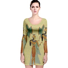 Egyptian Design Man Artifact Royal Long Sleeve Velvet Bodycon Dress by Sapixe