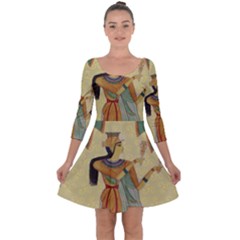 Egyptian Design Man Artifact Royal Quarter Sleeve Skater Dress by Sapixe