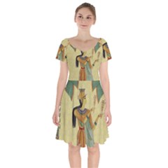 Egyptian Design Man Artifact Royal Short Sleeve Bardot Dress by Sapixe