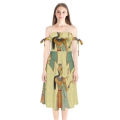 Egyptian Design Man Artifact Royal Shoulder Tie Bardot Midi Dress by Sapixe