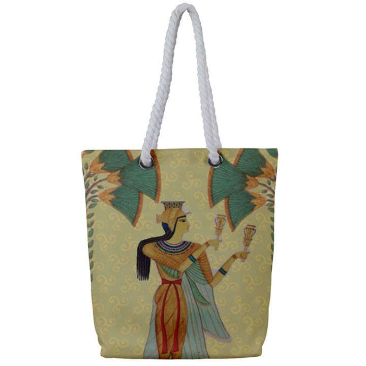 Egyptian Design Man Artifact Royal Full Print Rope Handle Tote (Small)