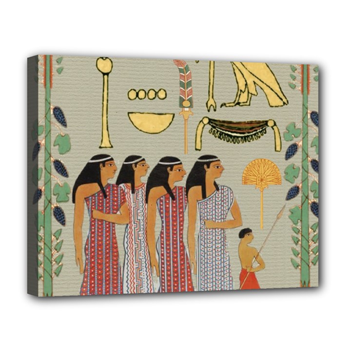 Egyptian Paper Women Child Owl Canvas 14  x 11  (Stretched)