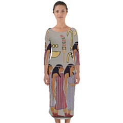 Egyptian Paper Women Child Owl Quarter Sleeve Midi Bodycon Dress by Sapixe