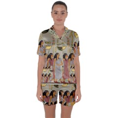 Egyptian Paper Women Child Owl Satin Short Sleeve Pyjamas Set by Sapixe